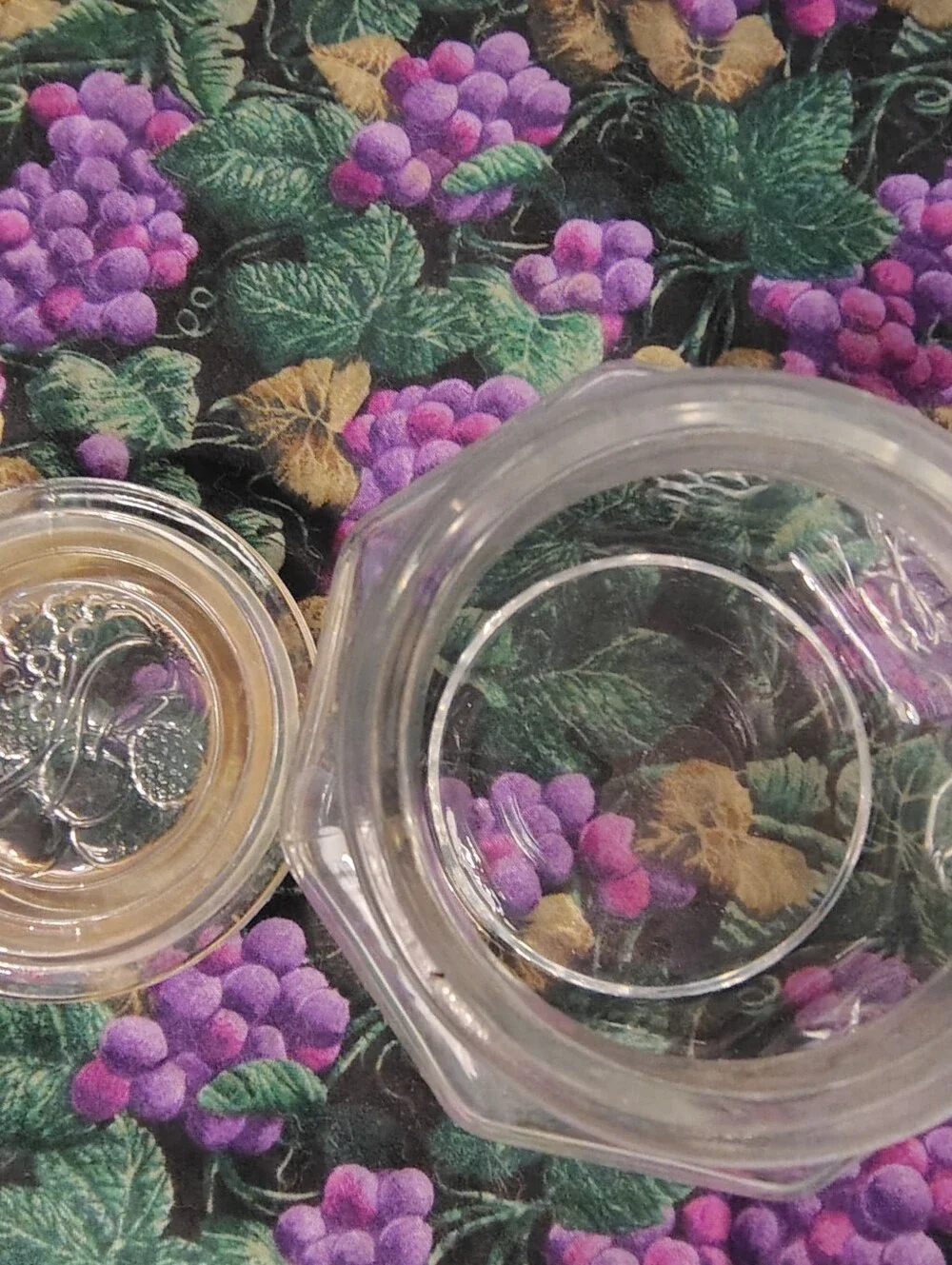 Vintage Embossed Grape Hexagon Glass Canister Jar with Lid